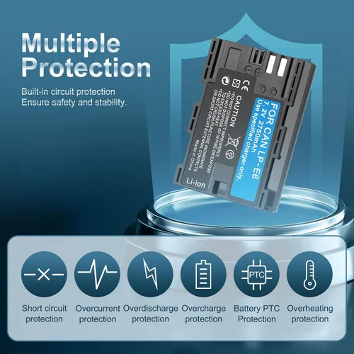 Vista 7 de Paquete de 2 baterías de alta capacidad LP-E6/LP-E6N/LP-E6NH de 2750 mAh para Canon EOS R Series (R,R5,R6 Mark II,R5C,R6,R6II,R7), Serie 5D