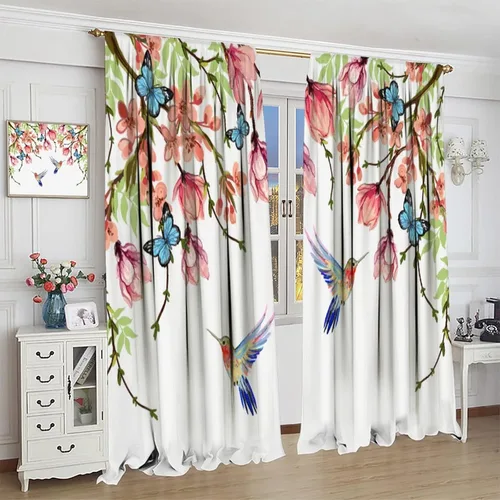 Vista 4 de Cortinas opacas de flores de colibrí, para dormitorio y sala de estar, diseño estético rústico y moderno, juego de 2 paneles, 42 x 45 pulgadas