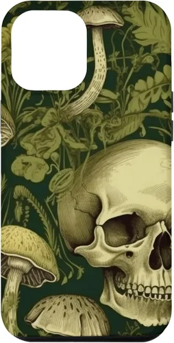 Vista 25 de iPhone 16 Skull Pattern Olive Green Mushroom Case