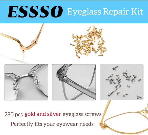 Vista 2 de Kit de reparación de lentes de ojo, kit de reparación de lentes mejorado con tornillos (oro y plateado), destornillador de anteojos 5 en 1