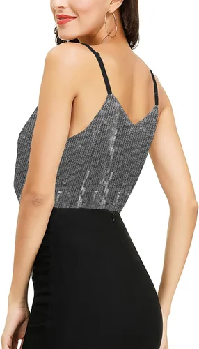 Vista 6 de SATINIOR Camiseta sin mangas de lentejuelas brillantes para mujer, chaleco de lentejuelas brillantes, chaleco de lentejuelas para fiesta de Navidad