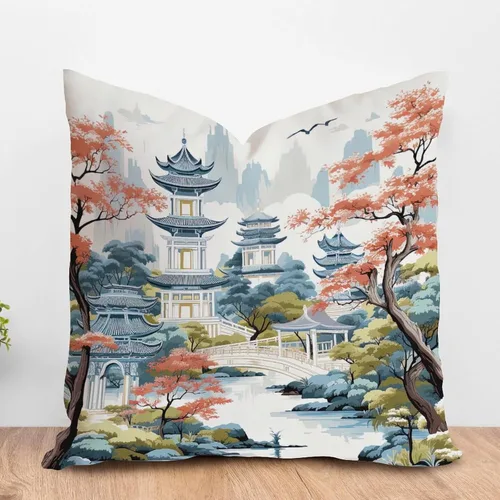 Vista 64 de ArogGeld Funda de almohada blanca con flores chinoiserie, funda de almohada para sofá, diseño floral verde y blanco, funda de almohada de lino A-12