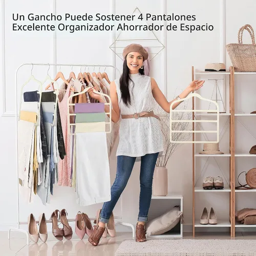 Vista 4 de Percha de terciopelo para pantalones y ropa para ahorrar espacio, perchas antideslizantes para jeans Beige