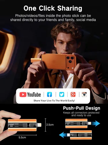 Vista 6 de EATOP Unidad flash de doble interfaz de 256 GB, no requiere aplicación, memoria USB portátil para iPhone, iPad, Android, PC y Mac, almacena Naranja