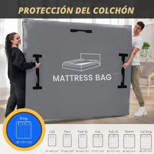 Vista 14 de Bolsas de colchón para mudanza y almacenamiento, protector de colchón impermeable, funda de colchón Cal King con 8 asas resistentes y cremallera Gris