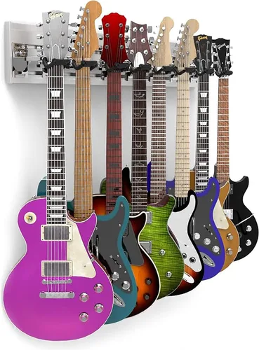 Vista 22 de DLDIRECT DiamondLife - Soporte de pared para guitarra color rojo cereza de 48 pulgadas, 3 perchas cromadas con bloqueo de seguridad acolchado