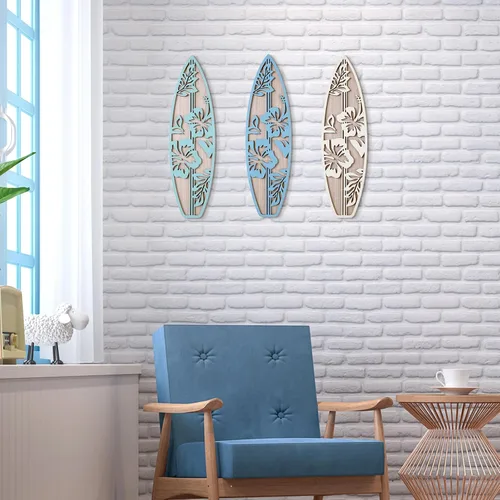 Vista 6 de RattanView 3 piezas de decoración de tabla de surf para dormitorio, decoración de pared de playa de madera, tabla de surf de madera de verano