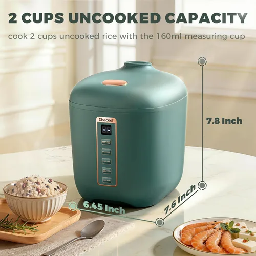 Vista 2 de CHACEEF Mini arrocera de 2 tazas sin cocinar, olla arrocera de 1.2 L, pequeña máquina de arroz portátil antiadherente de viaje, sin BPA, cocina