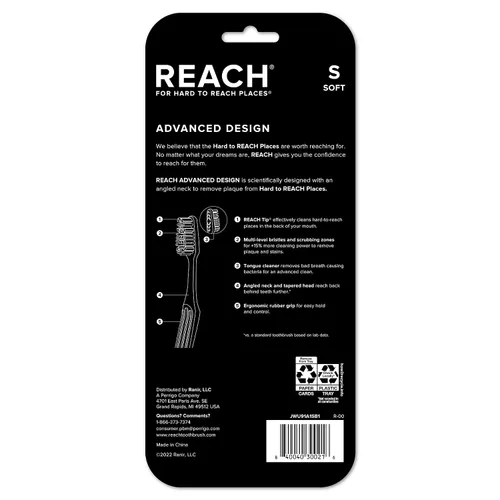 Vista 8 de Reach Advanced Design - Cepillo de dientes de cerdas suaves con tapas para cepillos de dientes, 6 unidades Cuello en ángulo, punta de alcance
