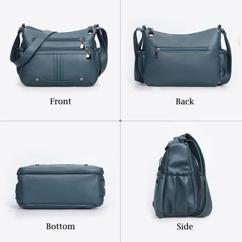 Vista 4 de Bolso bandolera de piel sintética suave para mujer, bolso cruzado con múltiples bolsillos, bolso cruzado mediano espacioso a la moda con asa superior