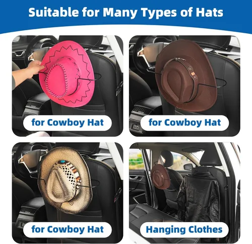 Vista 3 de Perchero para sombreros de automóvil, soporte para sombrero de vaquero para organizador de sombreros, colgador de ropa de almacenamiento trasero