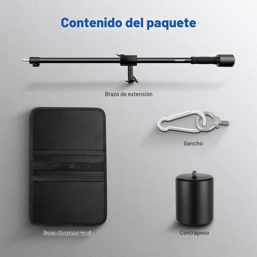 Vista 8 de NEEWER Brazo de trípode, de 35" a 61" (90 a 156cm) con contrapeso de 1.5kg y bolsa de arena, rosca de 1/4" compatible con caja de luz, luz