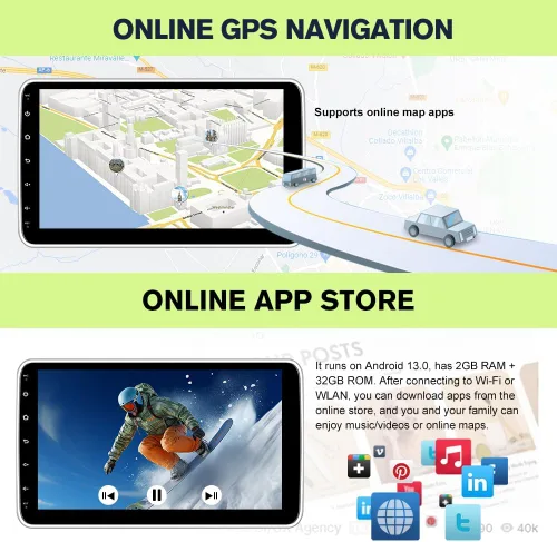 Vista 6 de Estéreo de coche DIN universal Android 13 2GB+32GB 10 pulgadas pantalla táctil giratoria con CarPlay/AndroidAuto/Mirror Link