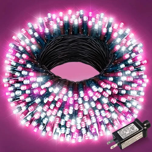 Vista 16 de Juego de 2, luces de Navidad, 200 pies, 600 LED, exterior/interior, guirnalda luces, 8 modos, impermeables, cable verde, parpadeantes, árbol, patio