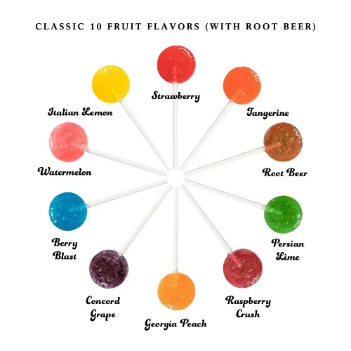 Vista 2 de Paletas clásicas de 10 sabores de frutas de Candy Creek, 230 unidades, 9 sabores de frutas + Root Beer - Sin nueces.