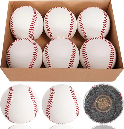 Vista 7 de Paquete de 6/12 pelotas de béisbol de tamaño estándar para adultos, sin marcar y cubierta de cuero, pelota de entrenamiento de práctica de béisbol