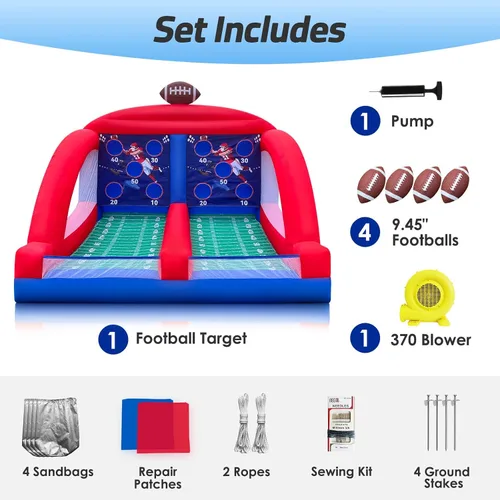 Vista 7 de Juego inflable de lanzamiento de fútbol de carnaval con 4 bolas y soplador, juego de tiro para eventos comerciales, carnavales, fiestas familiares
