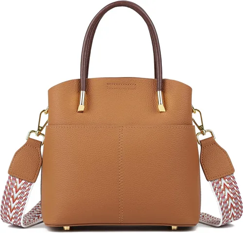 Vista 8 de Bolsos de cubo para mujer, bolso de hombro de cuero genuino, bolsos de asa superior, bolso cruzado con 2 correas extraíbles