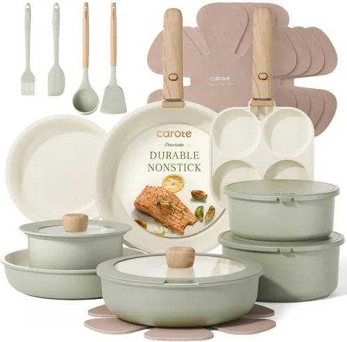 Vista 11 de CAROTE 23pcs Pots and Pans Set Non Stick, Cookware Set Detachable Handle