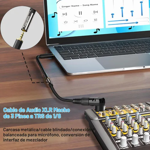 Vista 4 de XLR macho a 0.138 in hembra adaptador de cable, convertidor de conector TRS estéreo equilibrado de 2 pies, 3 pines (1/8 pulgadas)