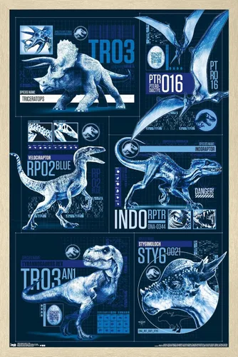 Vista 7 de Trends International Jurassic World: Fallen Kingdom - Póster de pared con cuadrícula, 14.725 x 22.375 pulgadas, versión enmarcada de madera