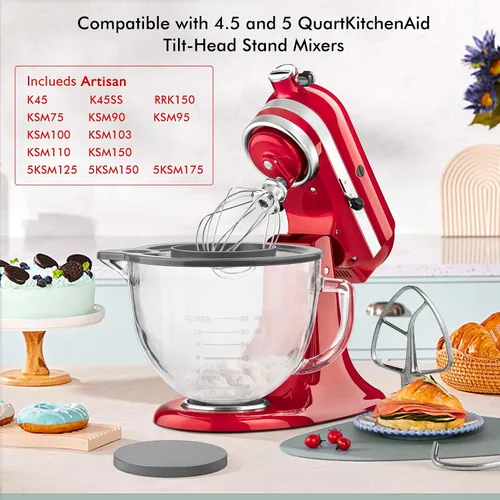Vista 6 de Cuenco mezclador de vidrio accesorio de 5 cuartos de galón - Compatible con batidoras de pie KitchenAid de 4.5 y 5 cuartos de galón con cabezal