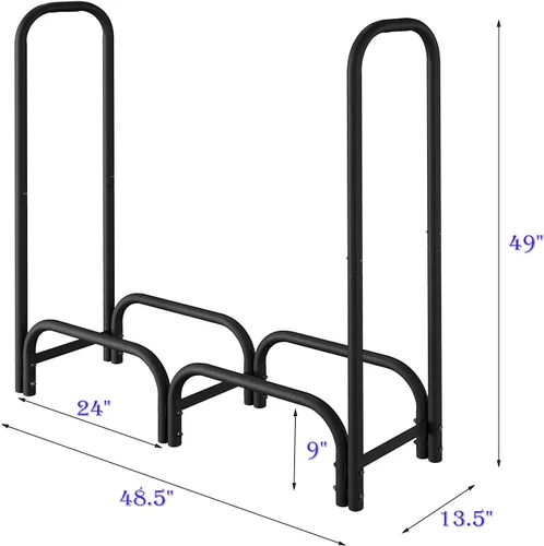 Vista 3 de Estante de leña de 4 pies resistente para interiores y exteriores, con cubierta, tubo redondo negro