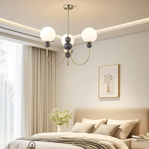Vista 5 de BOKT Candelabros de cristal con forma de globo de mediados de siglo, moderna lámpara dorada para casa de campo, con barra ajustable, lámpara