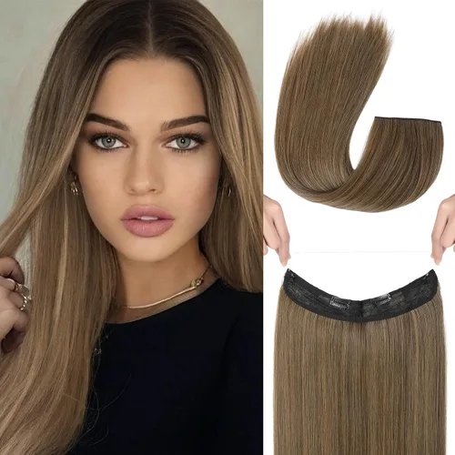 Vista 42 de REECHO - Extensiones de cabello con alambre invisible y con cintillo transparente, tamaño ajustable, clips seguros extraíbles, cabello lacio, diseño
