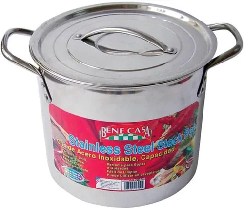 Vista 2 de Bene Casa Olla de acero inoxidable con tapa, olla de capacidad de 12 cuartos de galón, olla de acero inoxidable con fondo reforzado