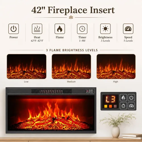 Vista 4 de Soporte de TV con chimenea de 70 pulgadas para televisores de 80 pulgadas Natural