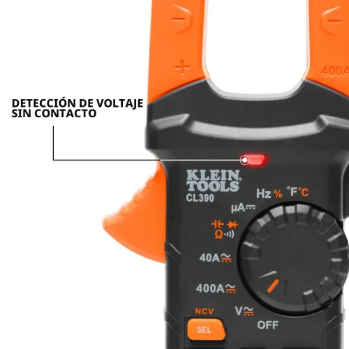 Vista 6 de Klein Tools 80197 Kit de medidor de abrazadera AC/DC con colgador magnético, TRMS de rango automático, 400 amperios, probador de voltaje NCVT, kit