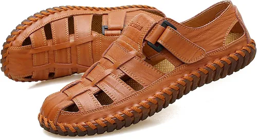 Vista 5 de Moodeng Sandalias deportivas para hombre con puntera cerrada, zapatos de pescador de cuero para verano, playa, mocasines transpirables