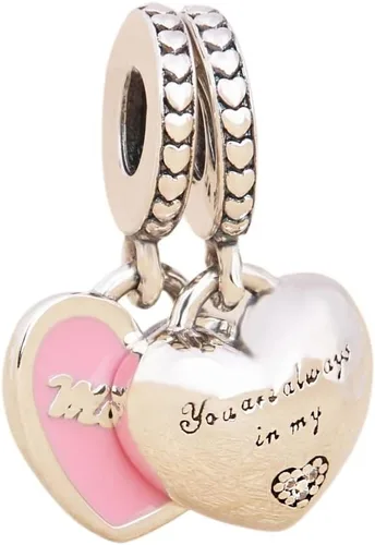 Vista 2 de Madre e hija corazones cuelgan encanto 925 colgante de plata esterlina, joyería cuentas regalos para mujeres pulsera y collar A0223, Plata