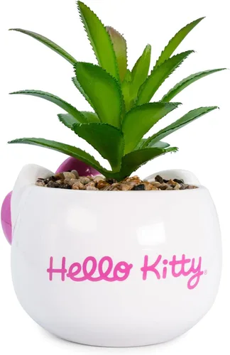 Vista 2 de Silver Buffalo Sanrio Hello Kitty Face - Mini maceta de cerámica de 3 pulgadas con suculentas artificiales