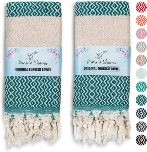 Vista 10 de RUMI & SHAMS - Toalla de mano turca para baño y cocina - 2 toallas de mano decorativas de lujo para baño - Toallas rústicas de cocina de 100 %