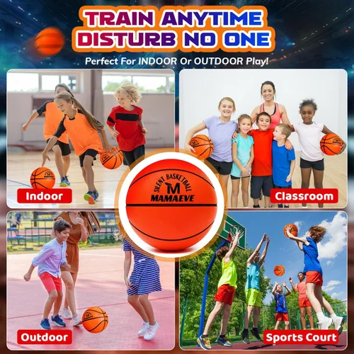 Vista 6 de Silent Basketball Size 7-Size 5-Size 3, New Upgraded Grooved Airless Indoor Basketball, Real Feel & Bounce Like Official Ball, Quiet Dribbling