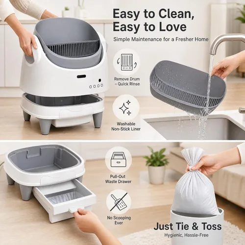 Vista 7 de Takywep Caja de arena inteligente autolimpiante superior abierta, bandeja de arena automática para gatos Blanco