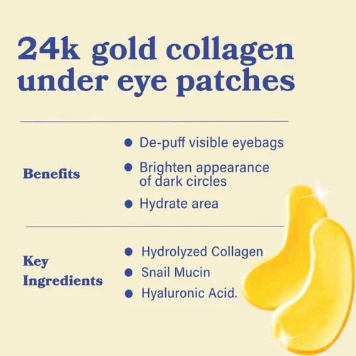 Vista 2 de LE GUSHE Parches de oro para debajo de los ojos para ojos hinchados y ojeras (20 pares) - Mascarillas de colágeno hidratantes para debajo