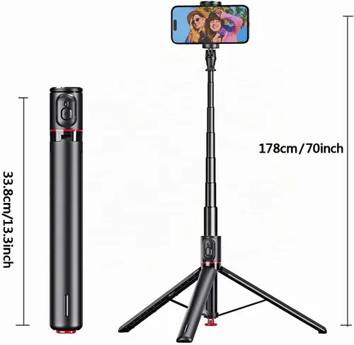 Vista 2 de Trípode automático de 70 pulgadas para selfie, todo en 1, de aluminio, Celly, para iPhone, Android, con control remoto, trípode de viaje, grabación