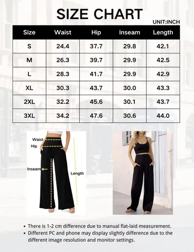 Vista 5 de JZC Pantalones de descanso Palazzo para mujer, elásticos, de pierna ancha, casuales, cómodos, de cintura alta, holgados, tallas S-3XL