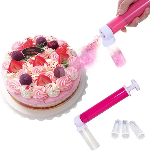 Vista 6 de Aerógrafo manual para pasteles, bomba de aerógrafo para hornear bricolaje, kit de decoración de pasteles con 4 tubos de pulverización y 3 raspadores