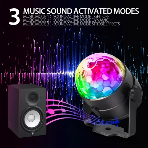Vista 5 de Luces de fiesta de bola de discoteca para DJ, activadas por sonido, con control remoto, lámpara estroboscópica, 7 modos, luz de escenario