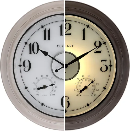 Vista 12 de CLXEAST Relojes iluminados de 18 pulgadas para interior y exterior con sensor inteligente, reloj de pared moderno estilo granja con temperatura