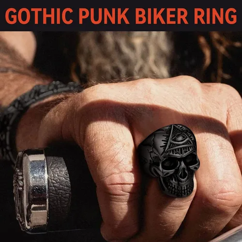 Vista 2 de FaithHeart All Seeing Eye Rings for Men, Stainless Steel Punk Gothic Statement Rings Eye of Providence Protection Thumb Ring Mens Amulet Jewelry
