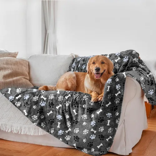 Vista 6 de Manta Impermeable para Perros, Estampado de Patrón Súper Suave Cálida Esponjosa Toallita Protector de Sofá Coche Cama, A Prueba de Orina Lavable