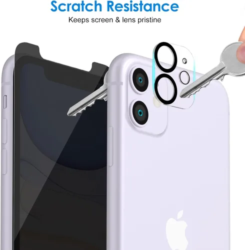 Vista 6 de JETech Protector de pantalla de privacidad para iPhone 11 de 6.1 pulgadas con protector de lente de cámara, película de vidrio templado antiespía