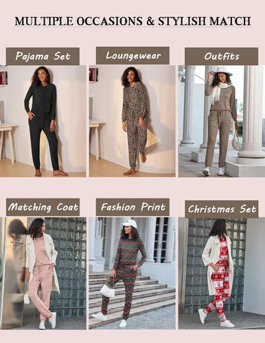Vista 4 de Ekouaer Womens Pajamas Set Long Sleeve Loungewear Soft Lounge Set Joggers with Pockets