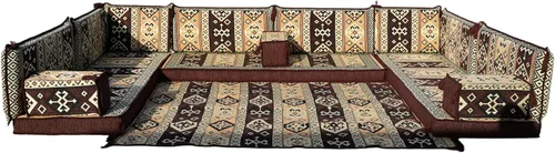 Vista 108 de arabicsofa Sofá en forma de U de estilo árabe para el suelo – Juego de Majlis hecho a mano – Sofá de estilo bohemio