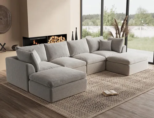 Vista 18 de ohllob Sofás seccionales Cloud de 110 pulgadas para sala de estar, sofá deshuesado en forma de L con otomana, sofá modular de 3 plazas, color negro